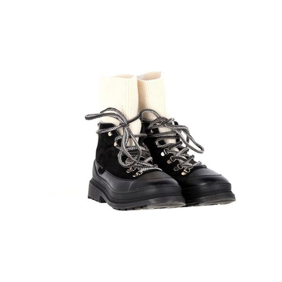 Chanel Interlocking CC Logo Suede Combat Boots in Black Leather - Picture 3 of 6